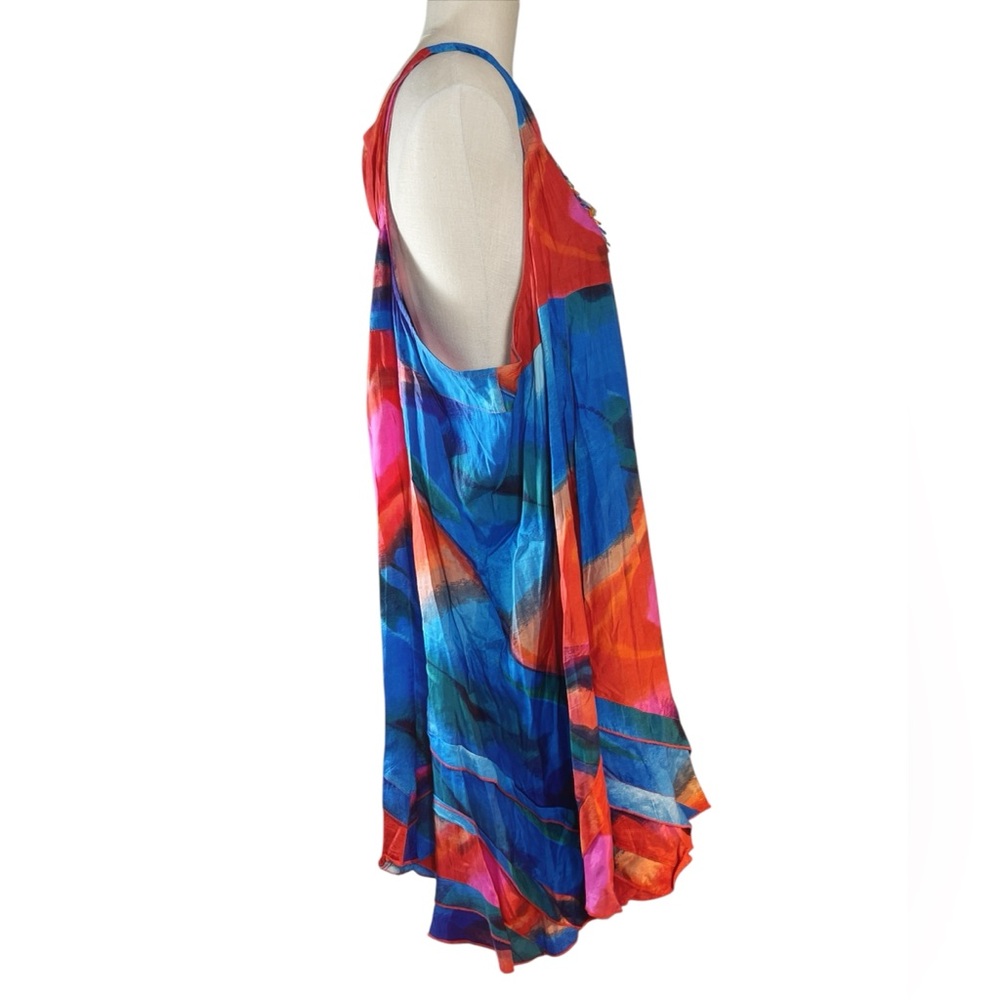 Denim 24/7 Multicolor Swim Coverup Beaded V-Neck Flowing Silhouette Sz 32W EUC - Picture 2 of 7